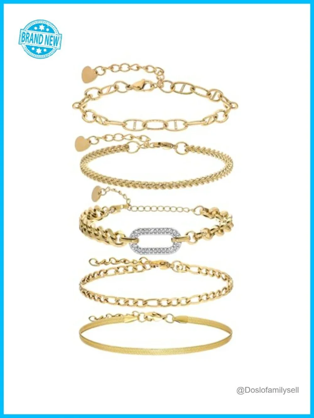 18K Gold Plated Bracelets Set for Women, Adjustable Stackable Link Chain